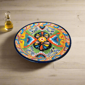 11.5" Talavera Dinner Plate | Vibrant Mexican Dinnerware - hand-painted vibrant floral ceramic plate from Guanajuato, Mexico, lead-free glaze