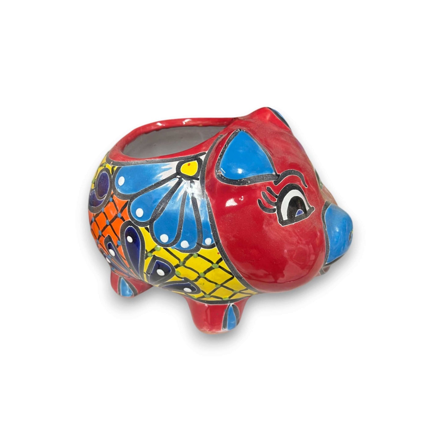 Talavera Pig Planter | Colorful Hand-Painted Mexican Flower Pot - handcrafted red multicolor ceramic pig planter from Guanajuato, Mexico