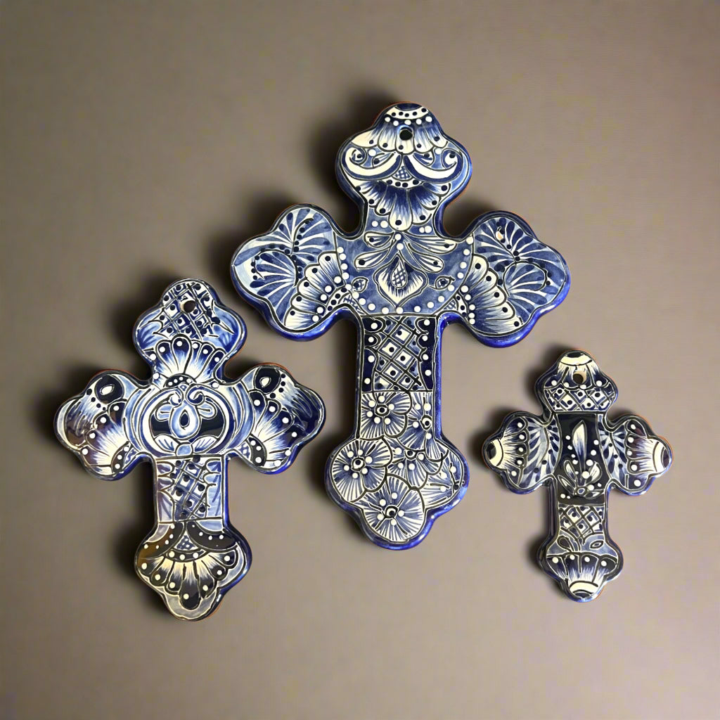 Set of 3 Talavera Wall Crosses | Handmade Mexican Ceramic Art