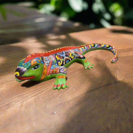XL Talavera Iguana Statue | Hand-Painted Mexican Ceramic Art - vibrant hand-painted talavera ceramic iguana for garden or indoor decor