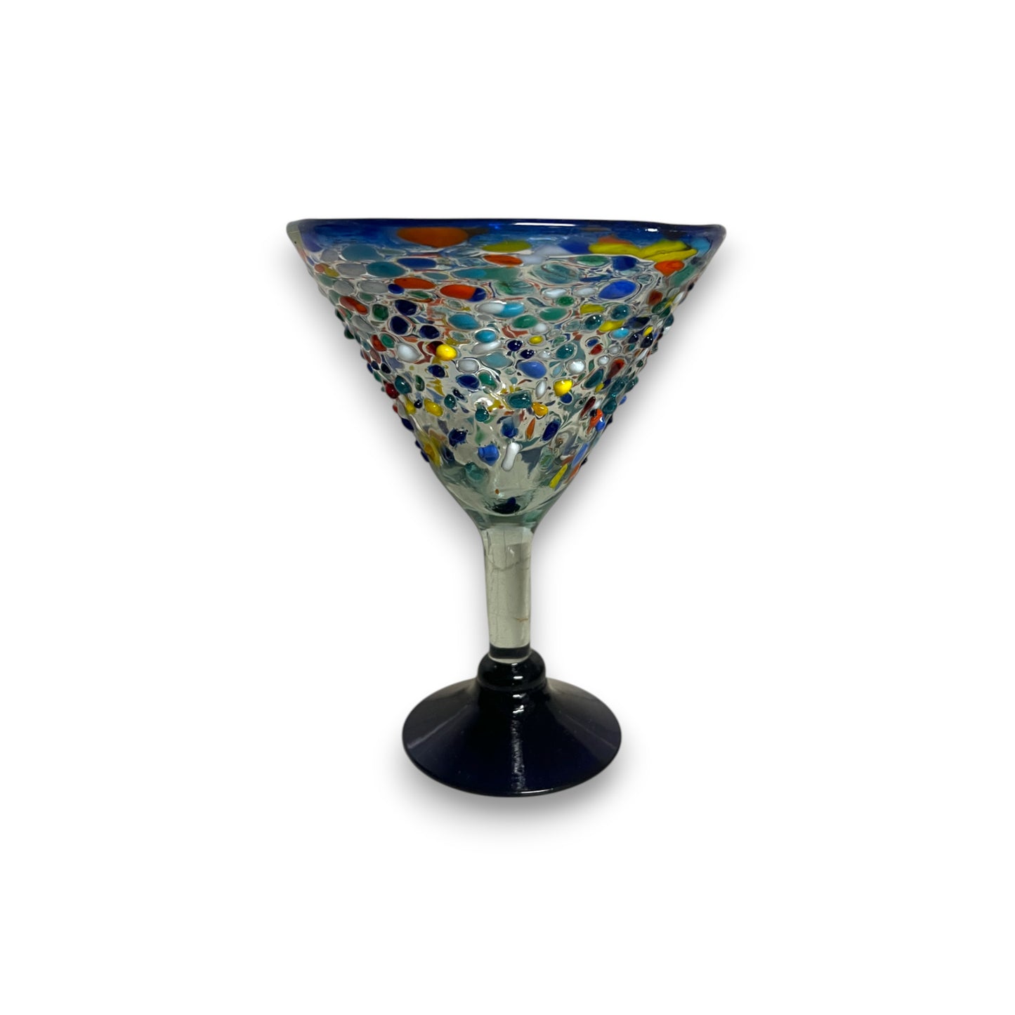 Confetti Rock Martini Glass with Blue Rim | Hand-Blown Mexican Barware