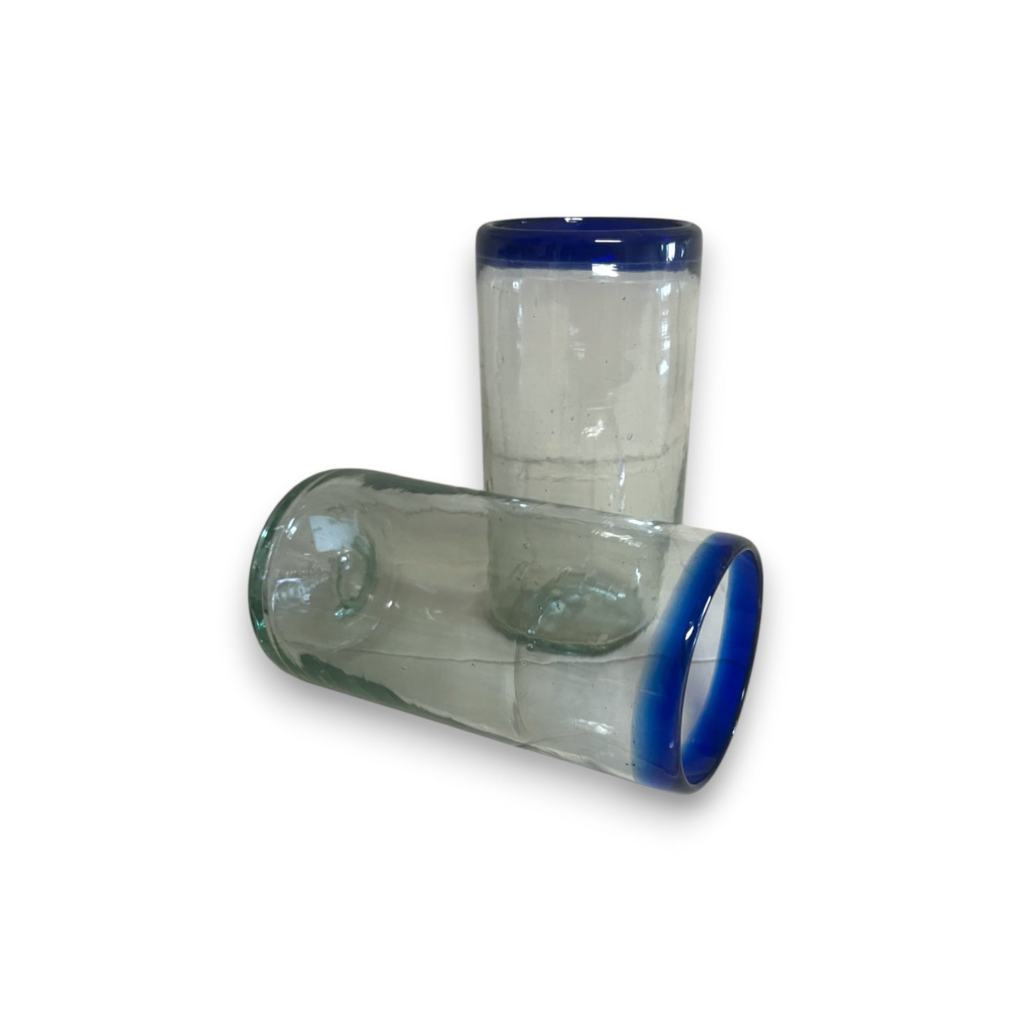 Mexican Blue Rim Tumbler | Hand-Blown Clear Glassware