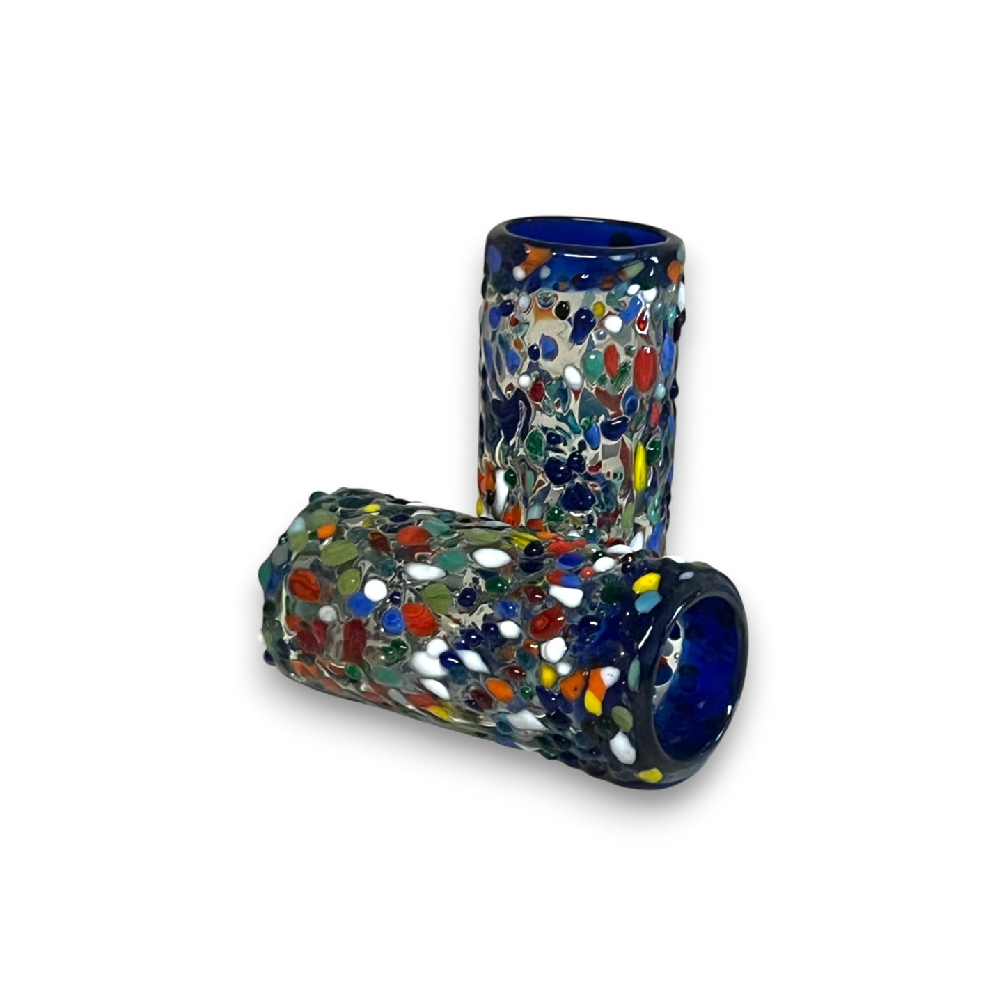 Confetti Double Shot Glass | Hand Blown Mexican Blue Rim