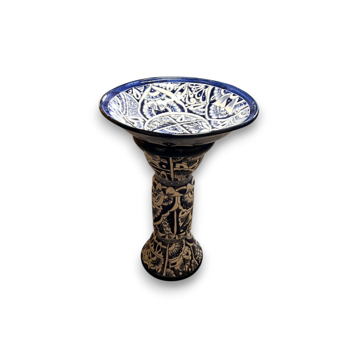 Blue & White Talavera Bird Bath | Mexican Garden Art