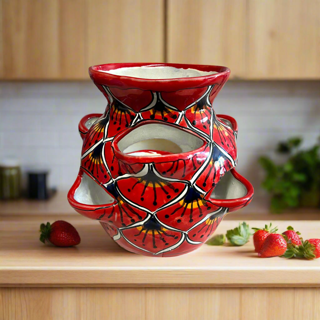 Talavera Strawberry Planter | Red Peacock Design