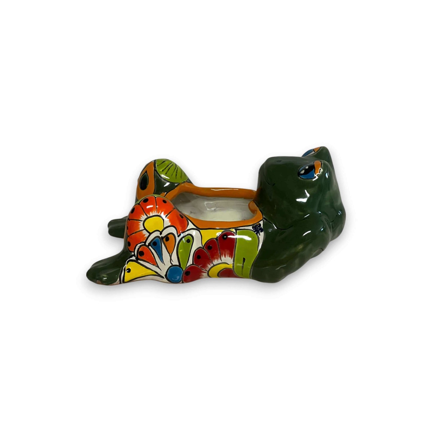 Talavera Frog Planter | Hand-Painted Mexican Ceramic Pot — colorful hand-painted Talavera frog planter with floral patterns, glazed ceramic, hollow pot