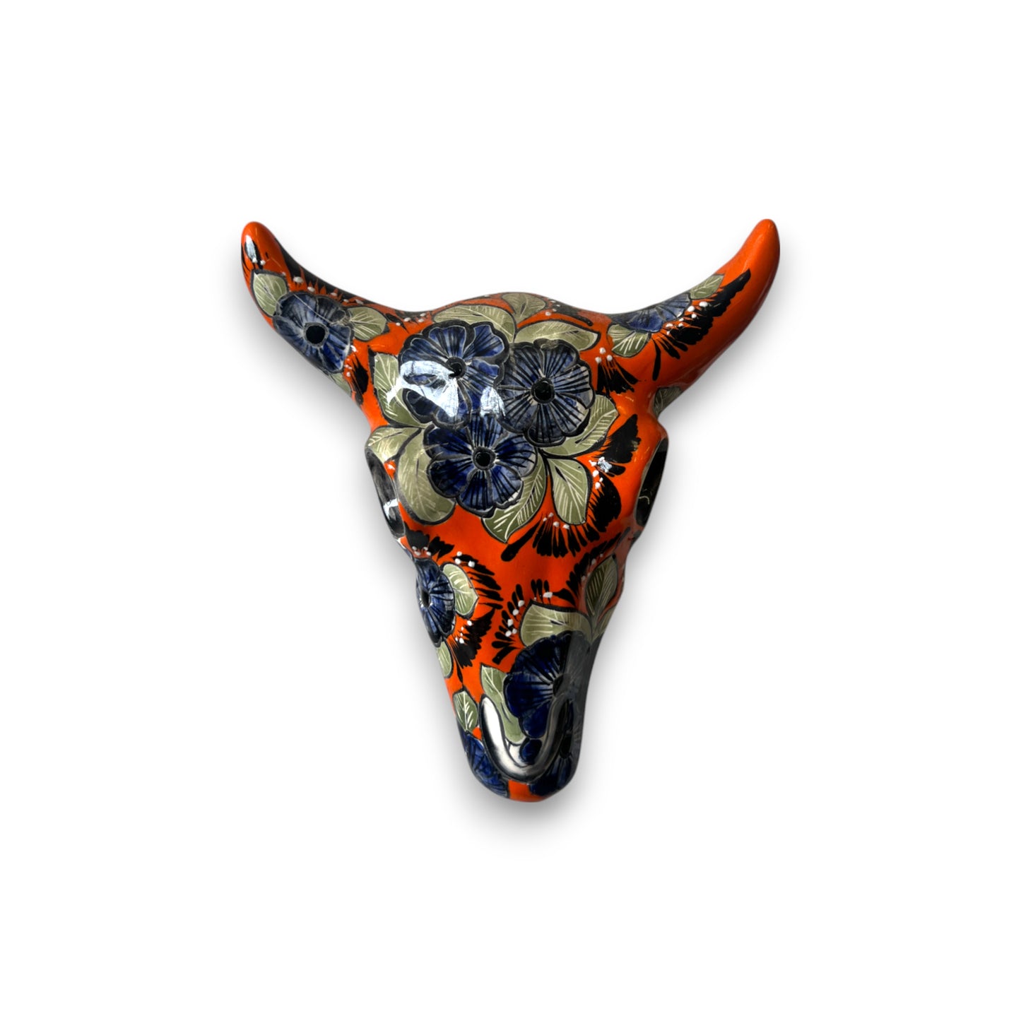 Talavera Bull Skull Wall Decor | Handmade Mexican Longhorn Art