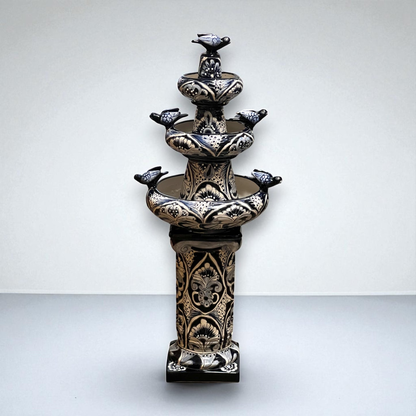 Talavera Blue & White Fountain | Authentic Mexican Ceramic Water Feature