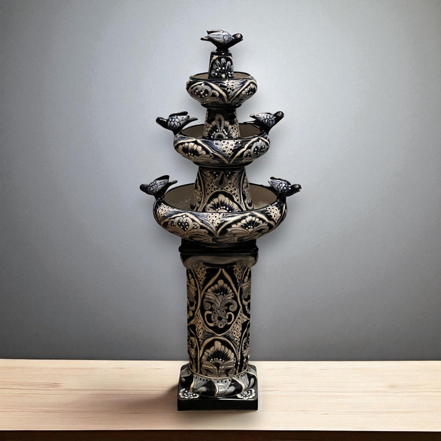 Talavera Blue & White Fountain | Authentic Mexican Ceramic Water Feature