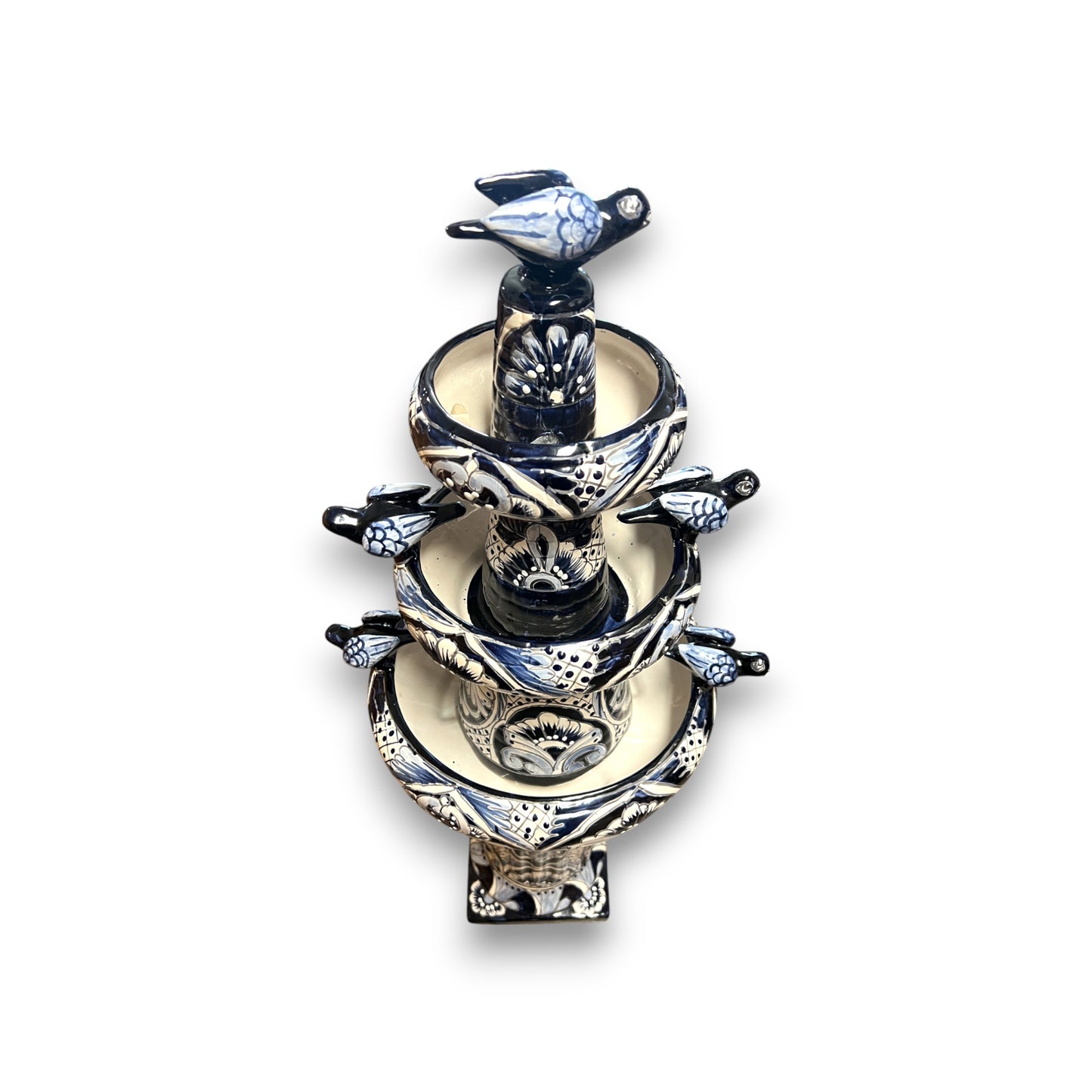 Talavera Blue & White Fountain | Authentic Mexican Ceramic Water Feature