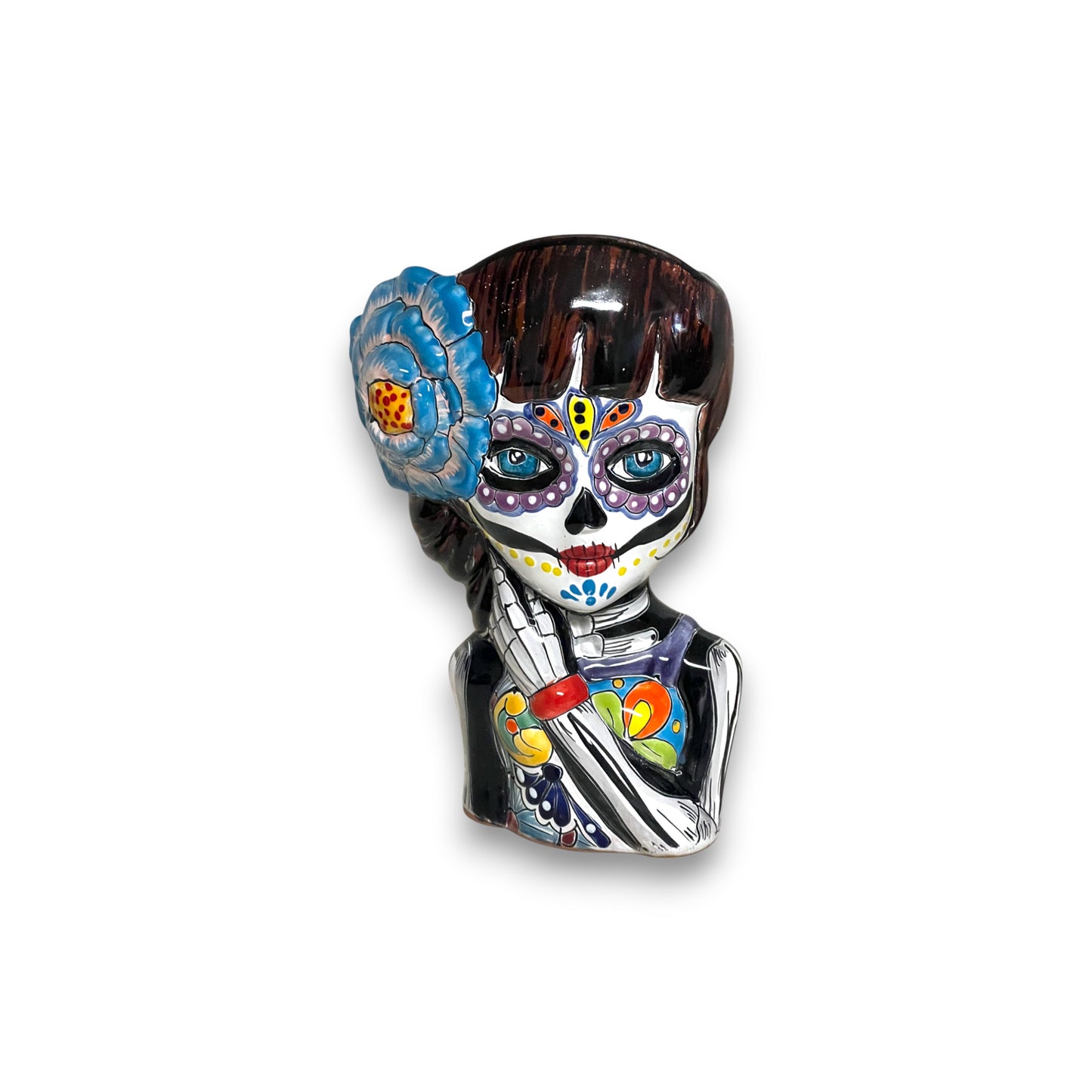 Talavera Day of the Dead Face Planter | Handmade Skull Ceramic Pot