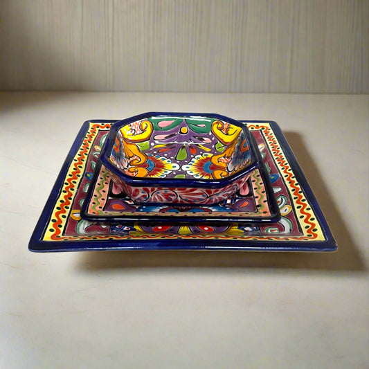 Talavera Square Dinnerware Set | 12-Piece Mexican Pottery Set