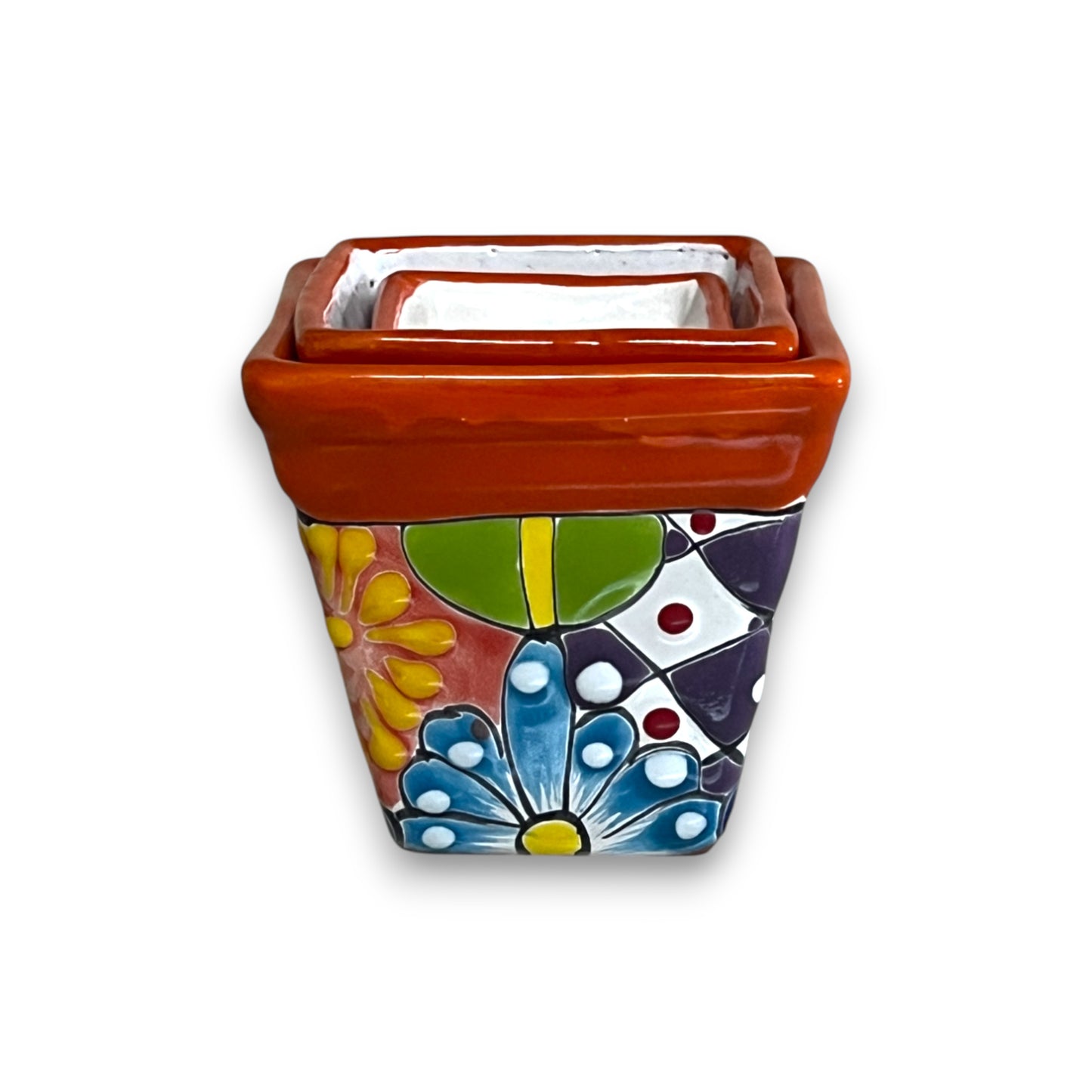 Square Talavera Planter Set | Colorful Mexican Mini Pots (Set of 3)