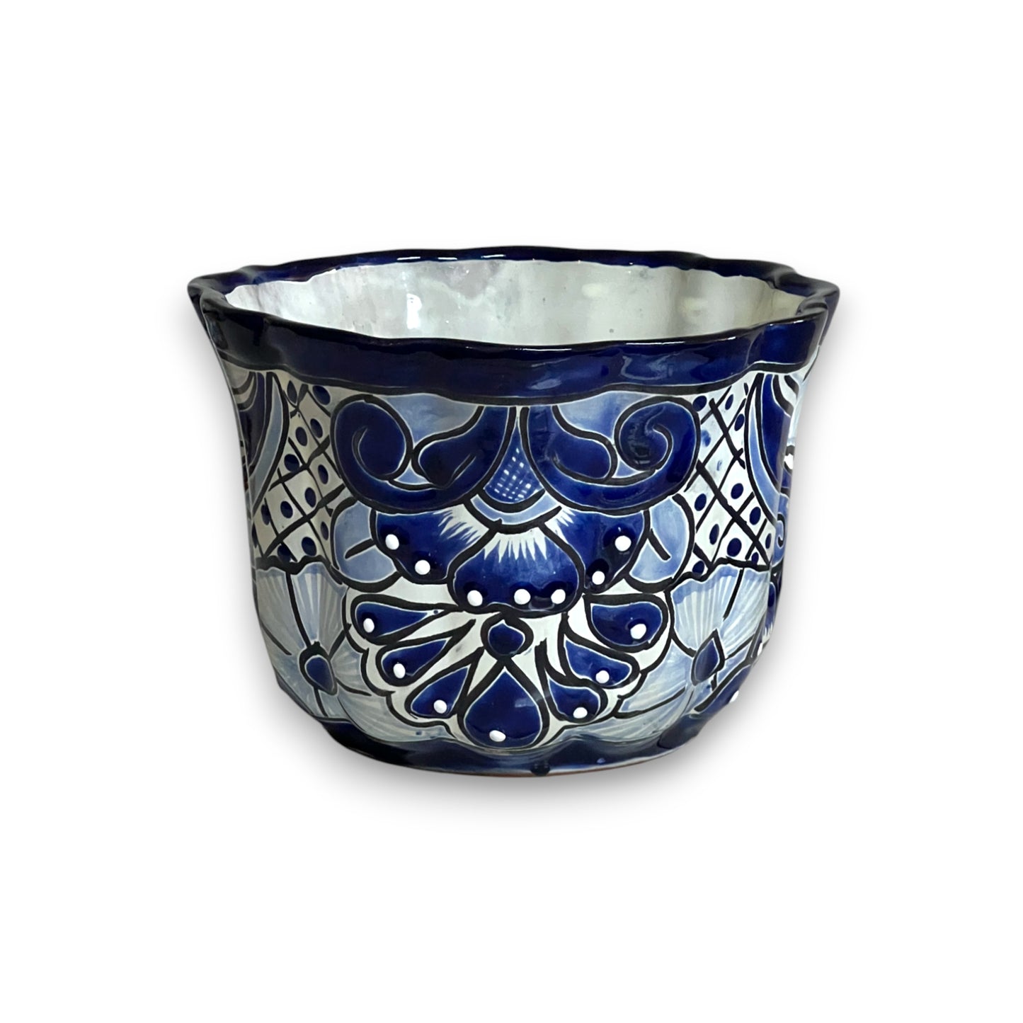 Talavera Flower Pot | Handcrafted Blue & White Mexican Ceramic