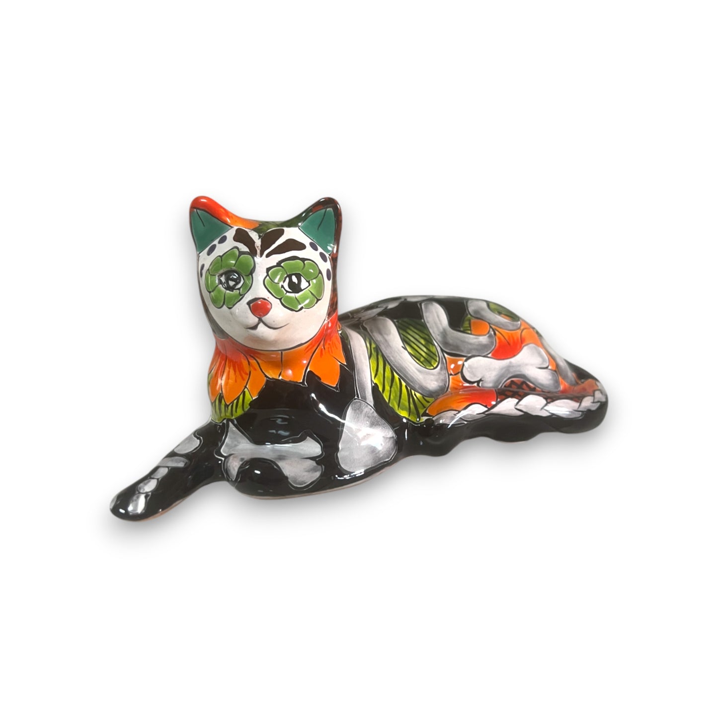 Talavera Cat Statue | Day of the Dead Mexican Ceramic Decor