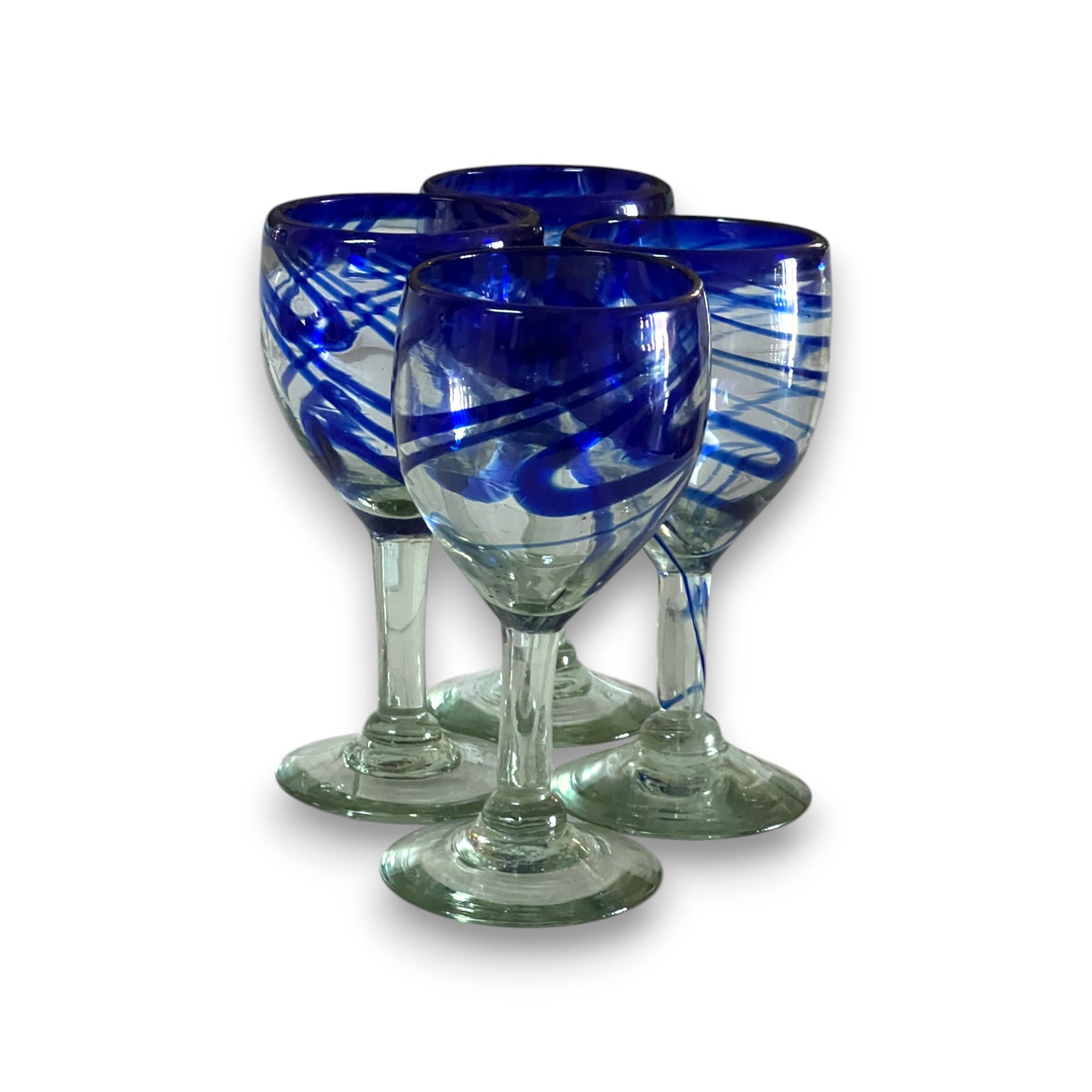 Hand-Blown Mexican Wine Glass | Cobalt Blue Swirl Goblet