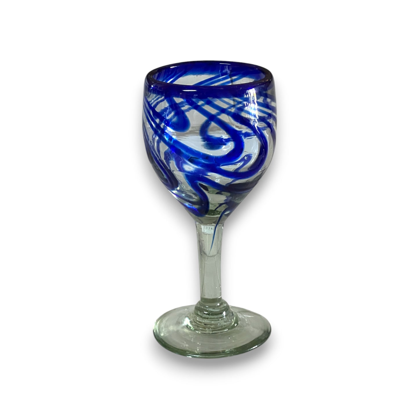 Hand-Blown Mexican Wine Glass | Cobalt Blue Swirl Goblet