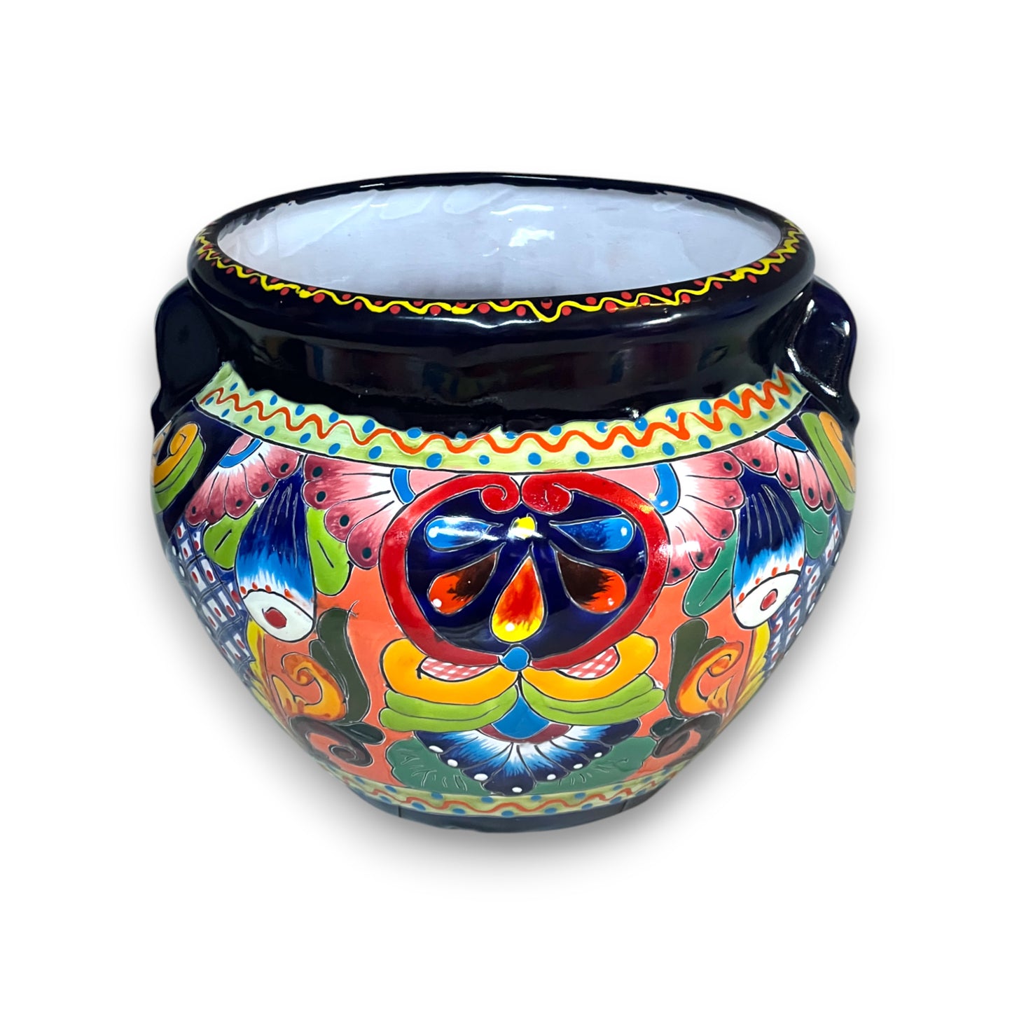 Talavera Cobalt Rim Planter | Handmade Colorful Mexican Flower Pot