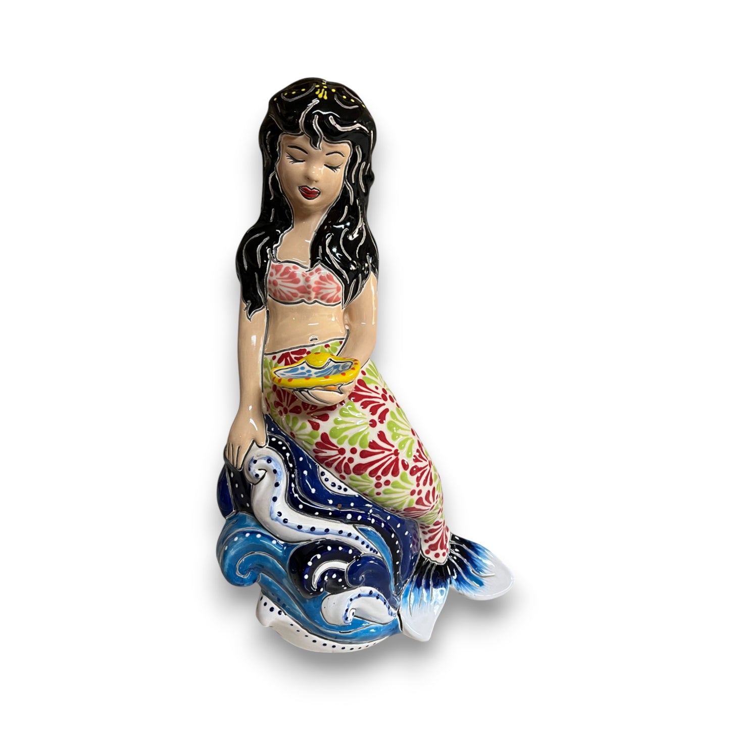 Talavera Mermaid Figurine | Hand-Painted Mexican Pottery