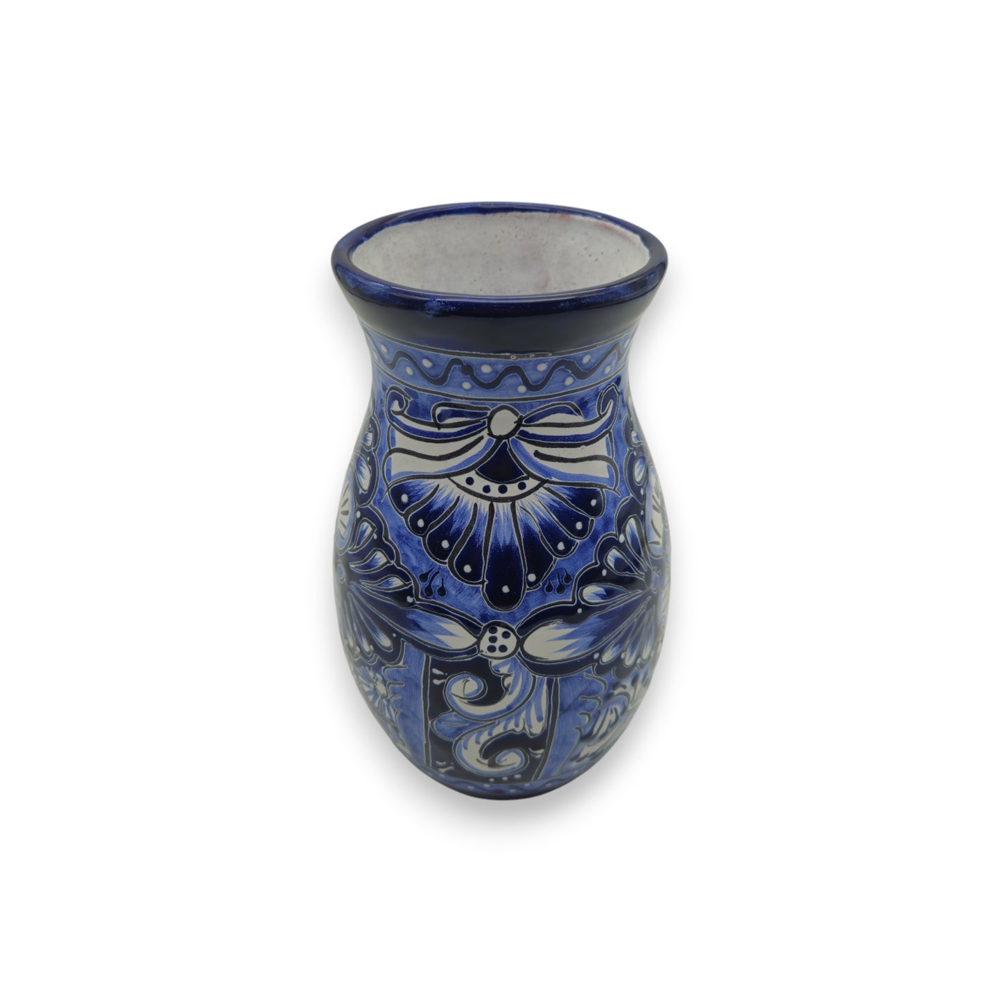 Blue Floral Talavera Vase | Hand-Painted Mexican Pottery