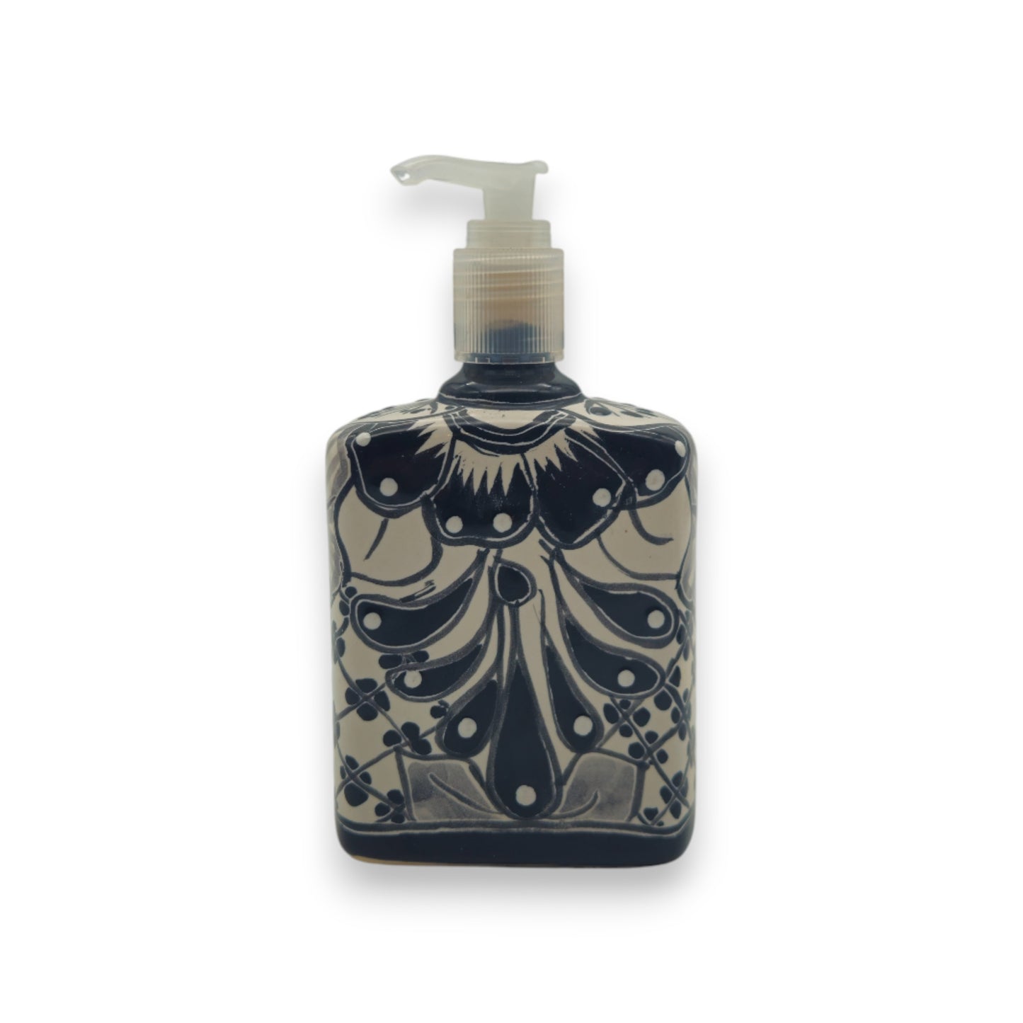 Black & White Talavera Soap Pump | Floral Ceramic Dispenser