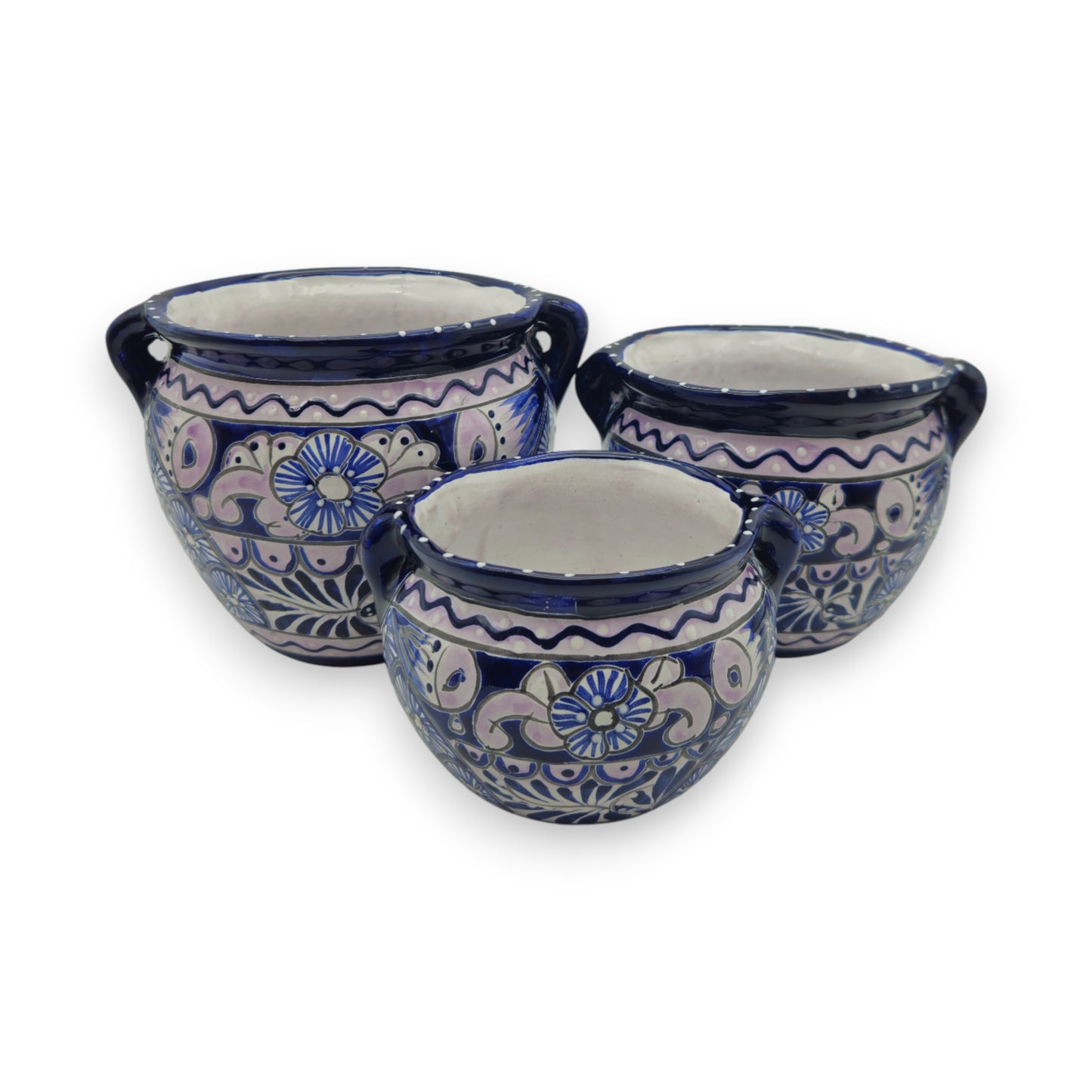 Blue & White Talavera Planter Trio | Hand-Painted Pot Set