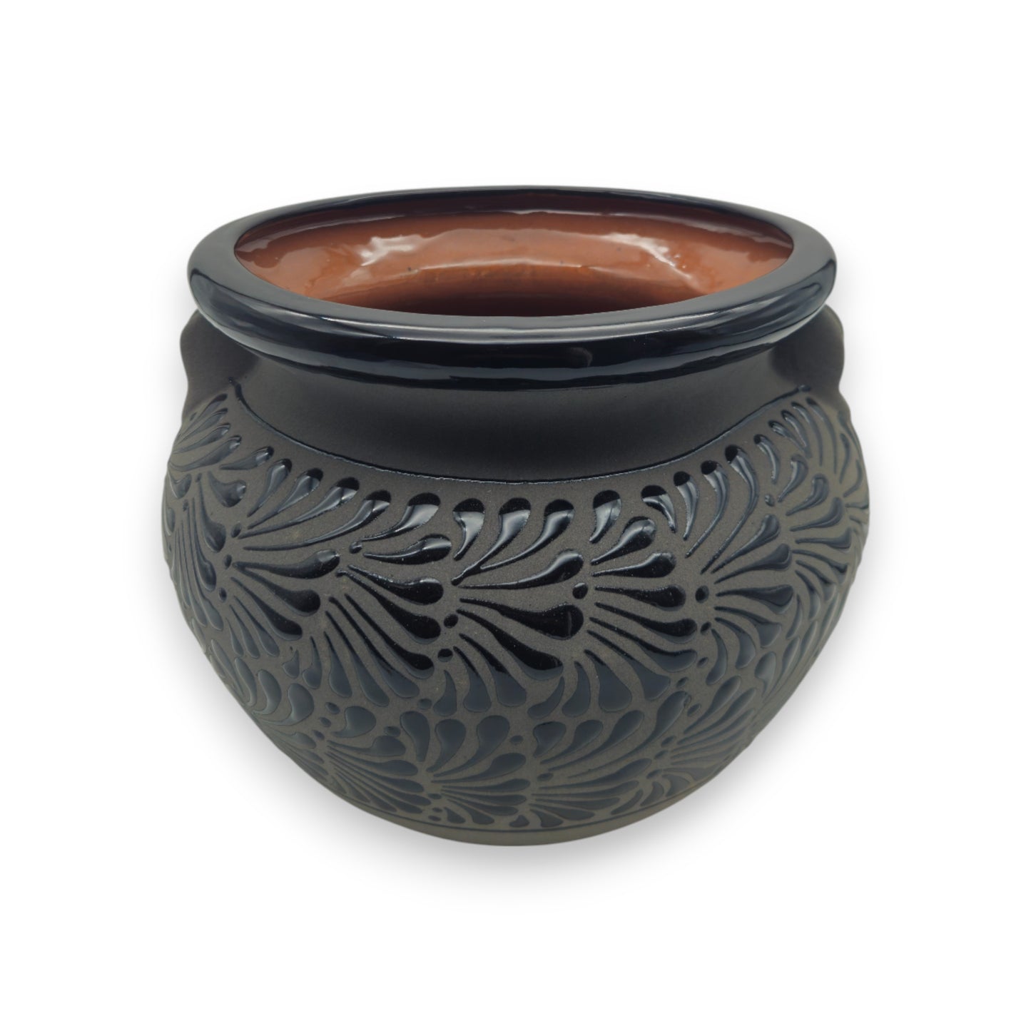 Talavera Floral Pot | Handcrafted Black Design