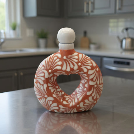 Talavera Brown & White Heart Decanter | Hand-Painted Ceramic Art
