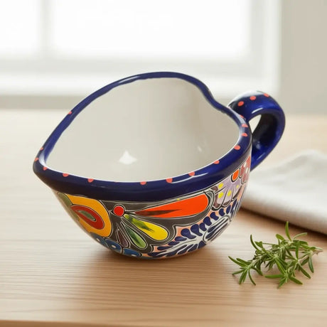 Colorful Talavera Heart Mug | Handmade Mexican Pottery Cup in vibrant colors