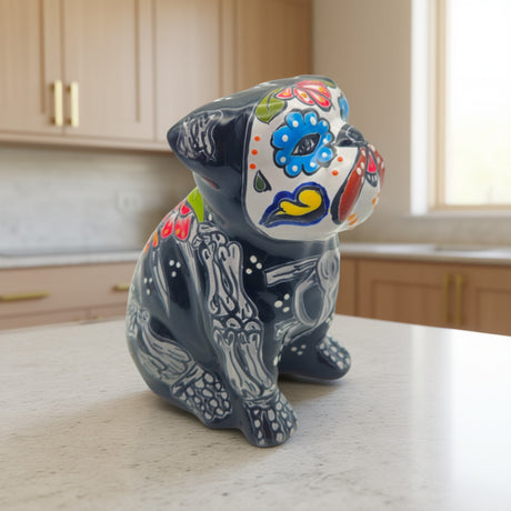 Day of the Dead Bulldog Figurine | Handmade Talavera Dog Statue