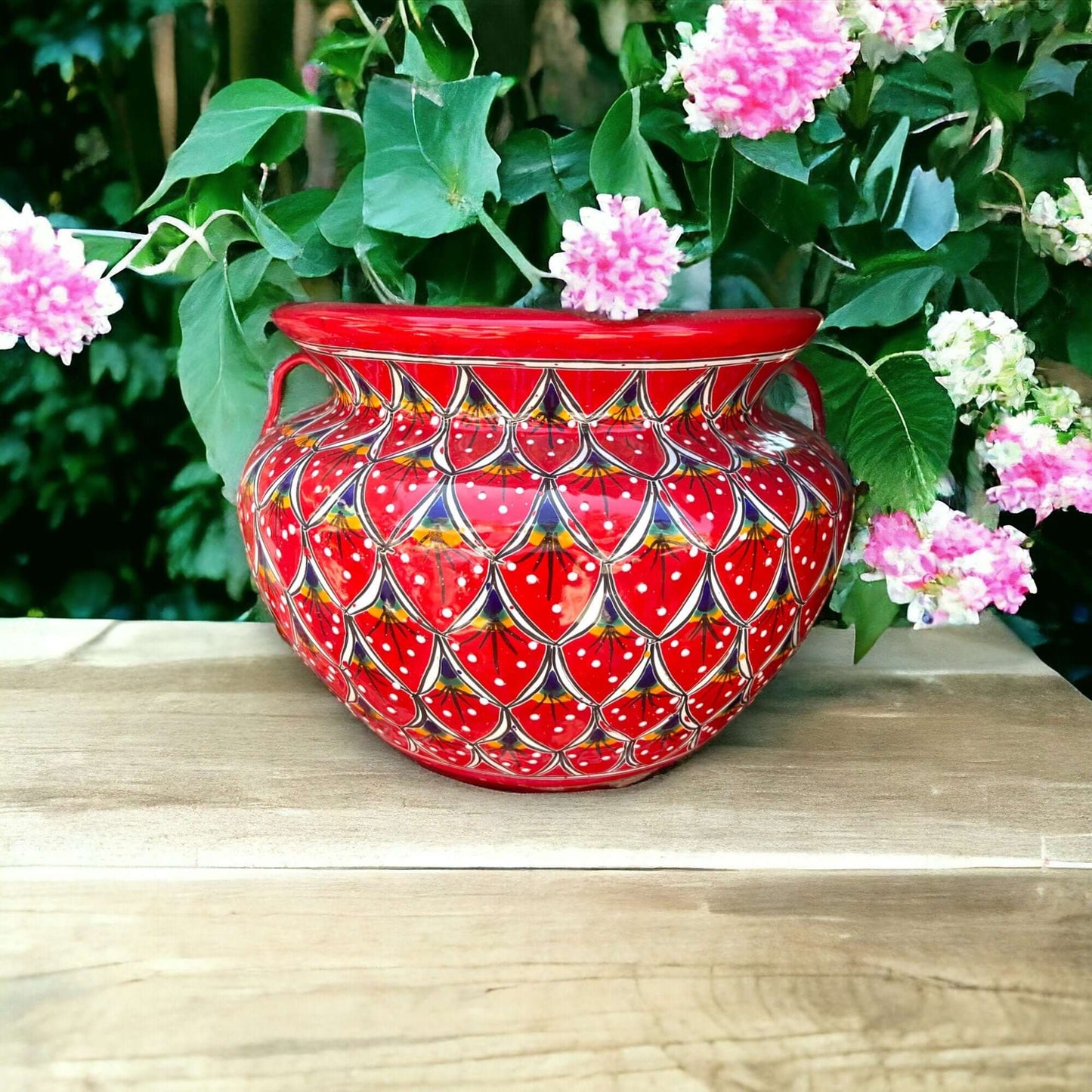 Hand-Painted Talavera Peacock Flower Pot