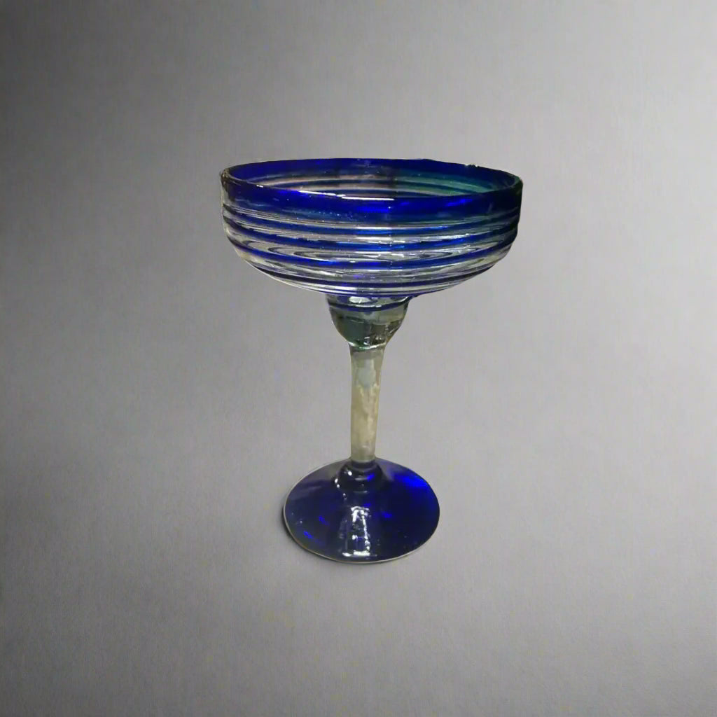 Mexican Margarita Glass | Hand-Blown Blue Swirl Cocktail Cup