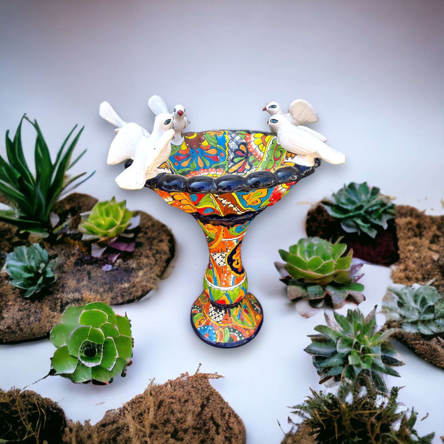 Handmade Talavera Bird Bath | 20" Mexican Art