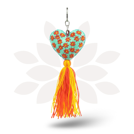 Embroidered Love Heart Tassel Keychain - Mexico