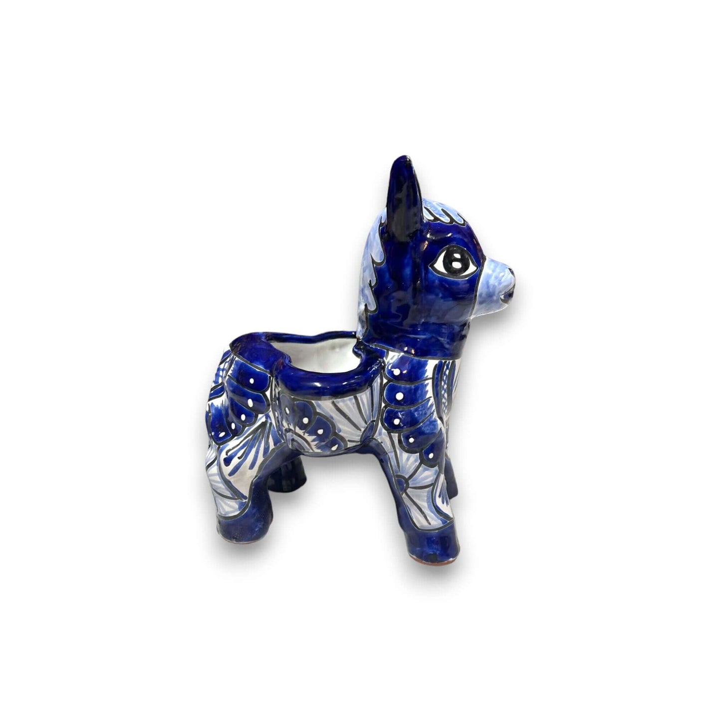 Blue & White Talavera Burro Planter | Handcrafted Mexican Donkey - hand-painted blue and white Talavera ceramic donkey planter