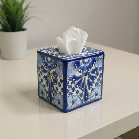 Blue & White Talavera Tissue Box | Handmade Mexican Accent