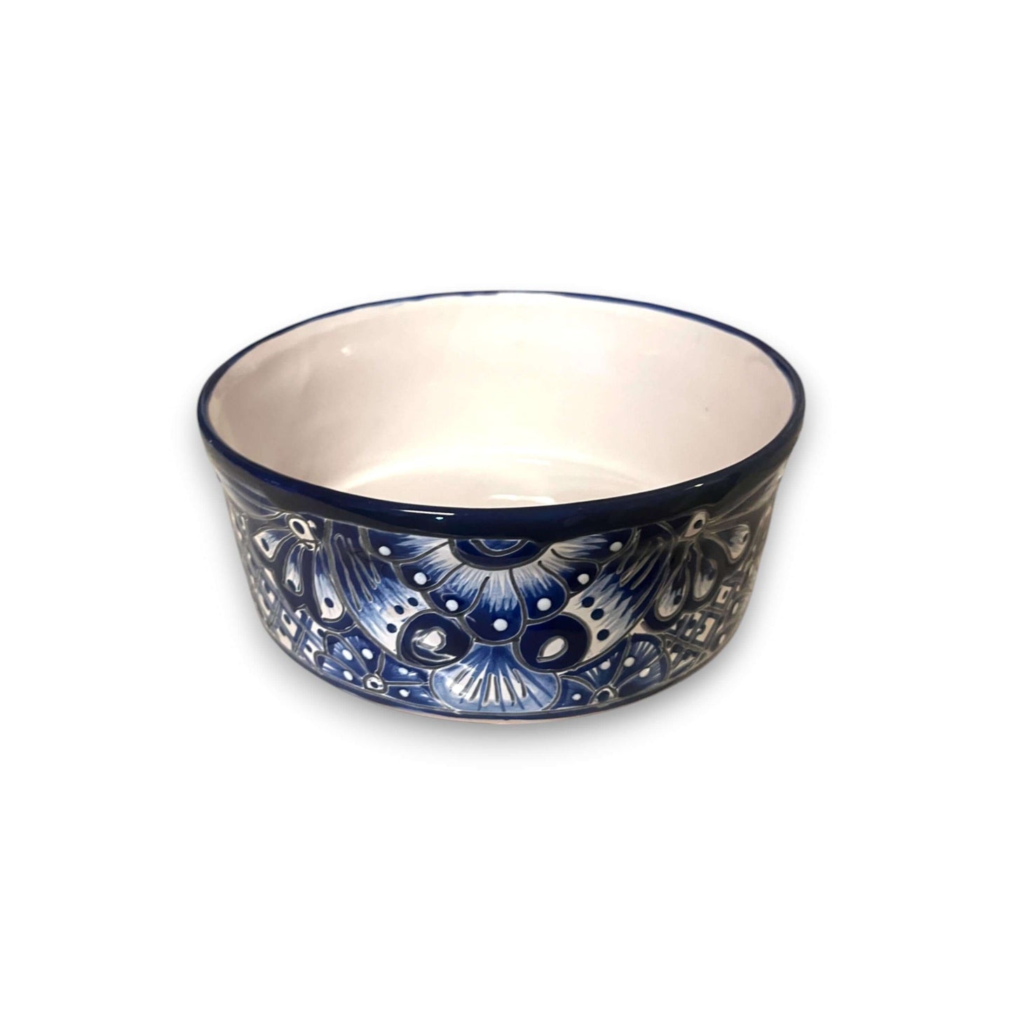 Blue & White Talavera Tortilla Warmer | Handmade Mexican Kitchenware - hand-painted blue and white Talavera ceramic warmer, kiln-fired, lead-free glaze