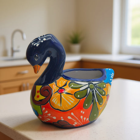 Talavera Swan Planter | Colorful Hand-Painted Mexican Pottery