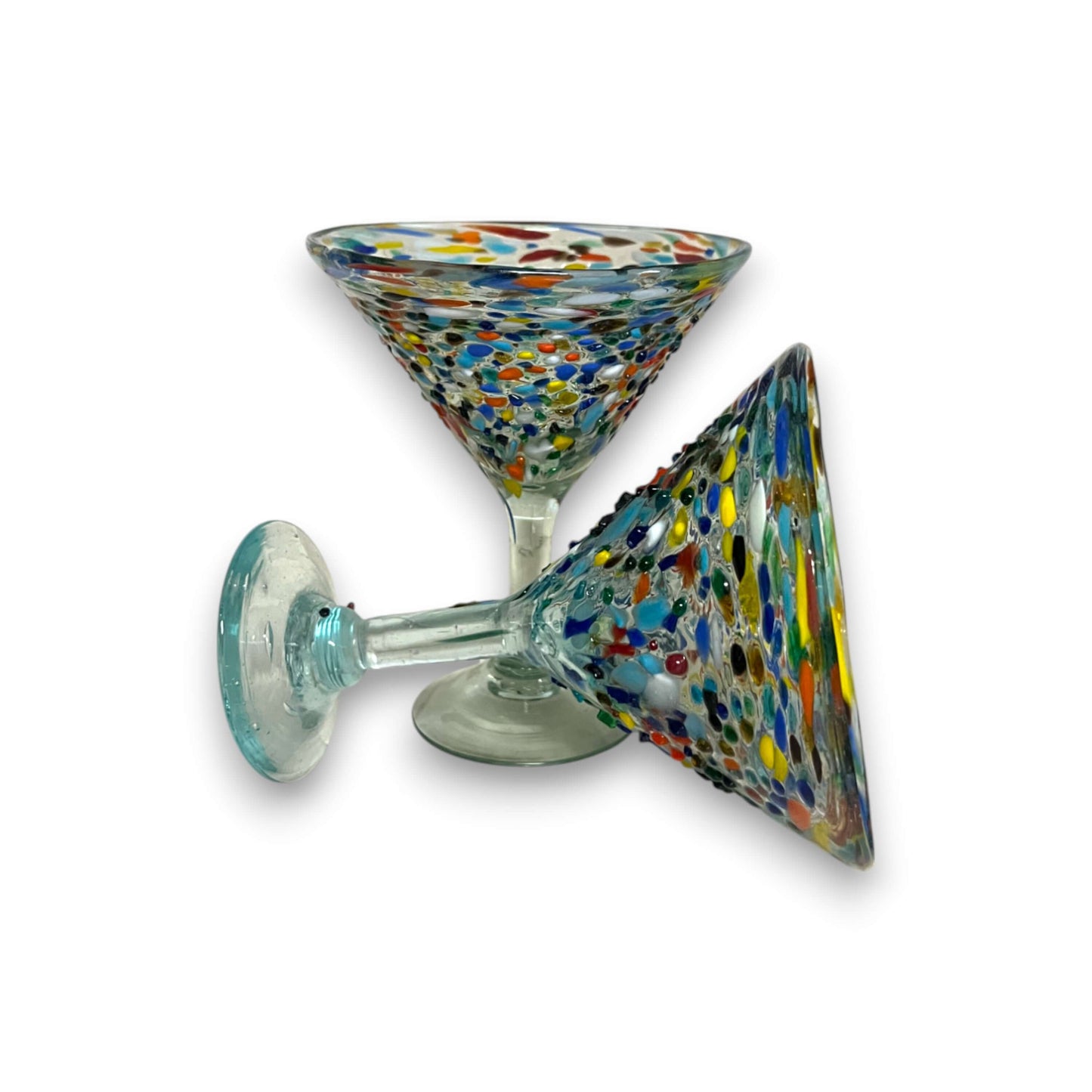 Confetti Pebbled Martini Glass | Hand-Blown Mexican Barware — hand-blown colorful pebbled martini glasses from Guanajuato, artisan barware