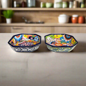 6.5" Square Talavera Bowl | Hand-Painted Mexican Dinnerware - hand-painted vibrant floral square ceramic bowl from Guanajuato, lead-free glaze, festive colors