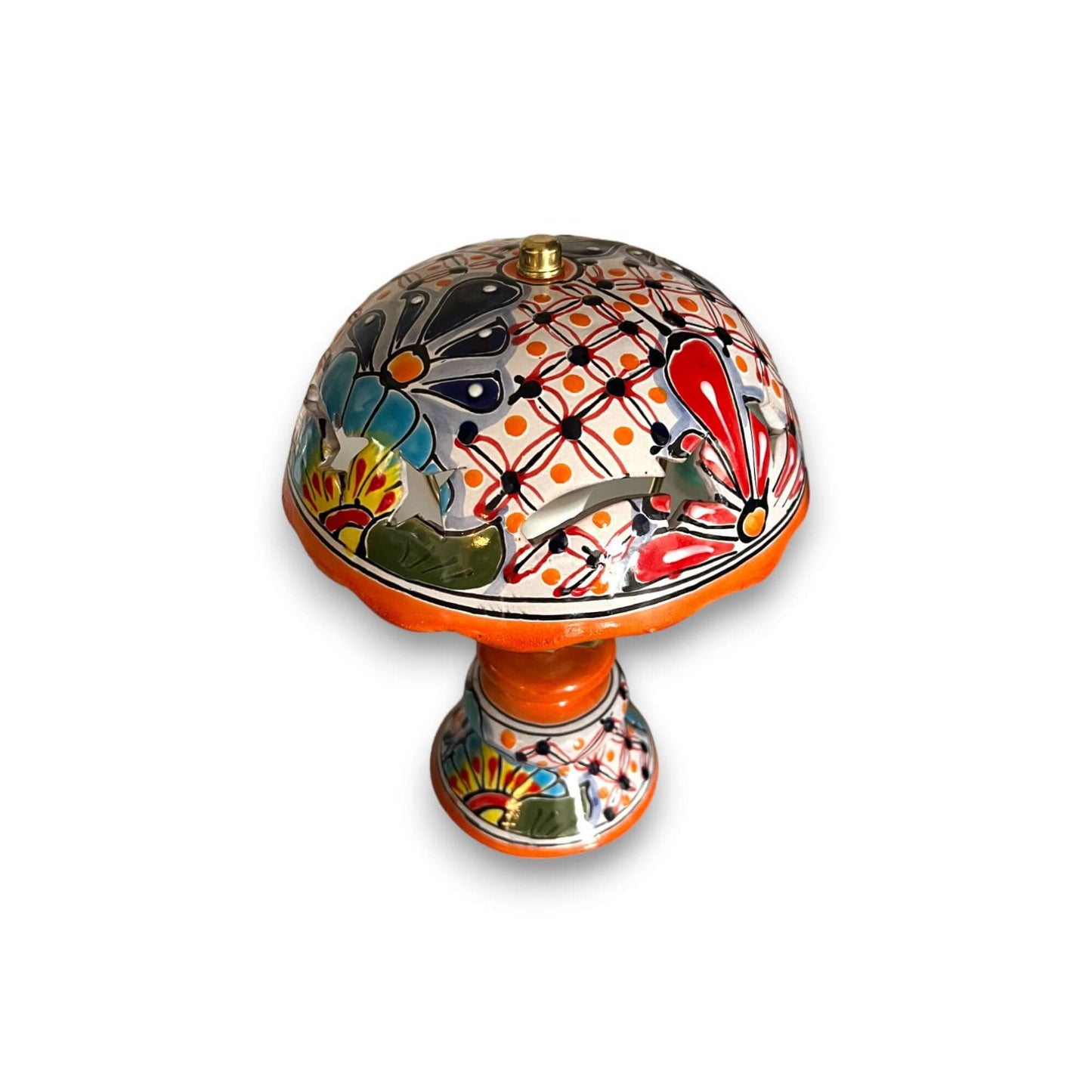 Talavera Table Lamp | Colorful Hand-Painted Mexican Ceramic Light - hand-painted Talavera floral ceramic table lamp from Guanajuato, orange base