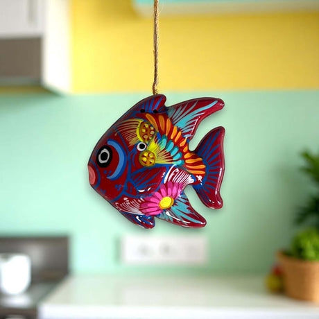 Colorful Talavera Fish Wall Decor | Hand-Painted Guerrero Pottery - vibrant hand-painted hanging Talavera fish with floral motifs