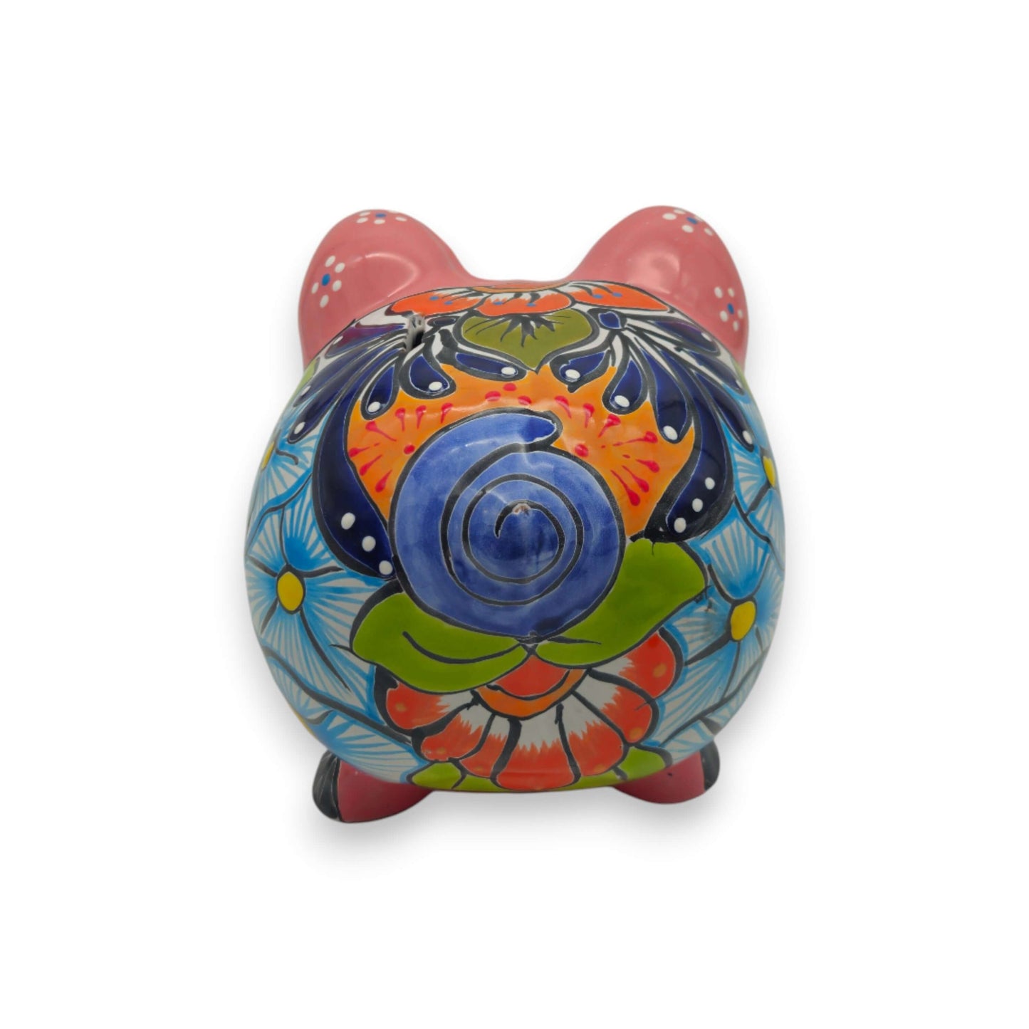 Hand-Painted Talavera Piggy Bank | Mexican Folk Art Design - vibrant hand-painted Talavera piggy bank with floral and geometric patterns