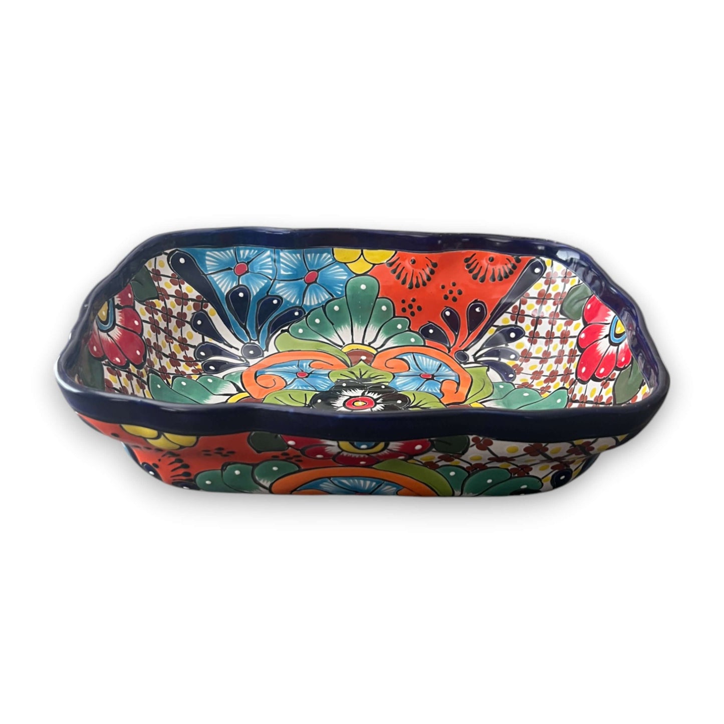 Talavera Serving Dish | Large Hand-Painted Mexican Ceramic Bowl — colorful rectangular hand-painted Talavera ceramic serving dish from Guanajuato