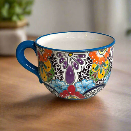 Talavera Tea Cup Planter | Hand-Painted Mexican Ceramic Pot - vibrant hand-painted floral ceramic tea cup planter from Guanajuato, Mexico