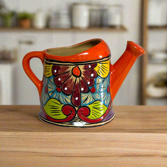 Talavera Watering Can Planter | Hand-Painted Mexican Pottery - colorful hand-painted Talavera ceramic watering can planter