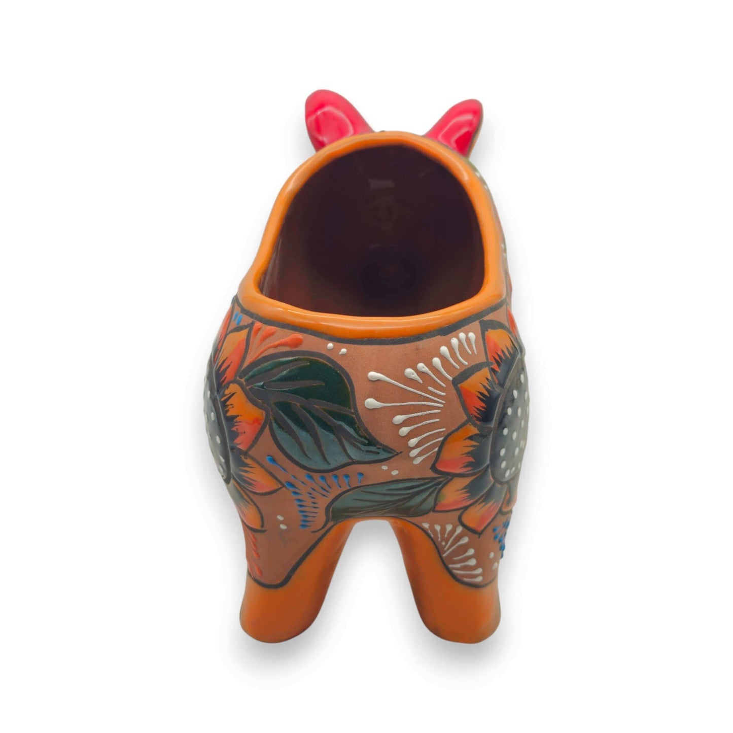 Handcrafted Talavera Pig Planter | Mexican Terracotta Art vibrant hand-painted terracotta pig planter with sunflowers and butterflies