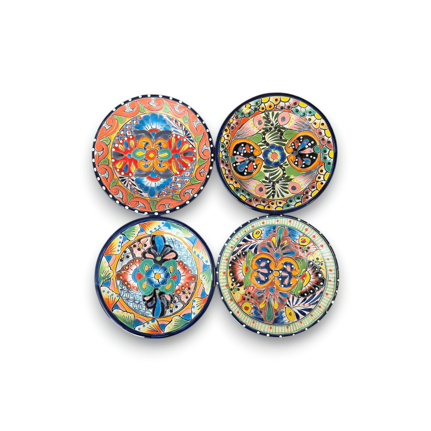 Colorful Talavera Dinnerware Set | 24-Piece Plate Set for 8 - four hand-painted Talavera plates with vibrant floral patterns