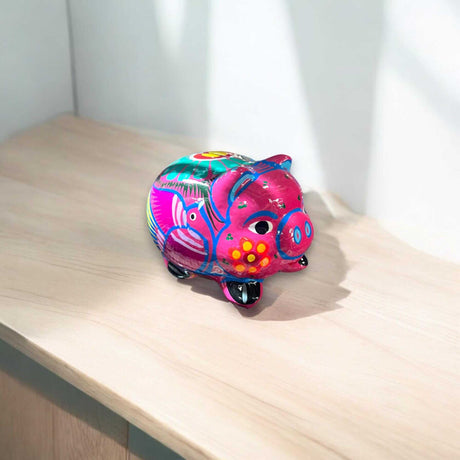 Handmade Guerrero Piggy Bank | Mexican Painted Coin Bank (Small) - vibrant hand-painted Guerrero piggy bank from Guanajuato, kiln-fired with lead-free glaze