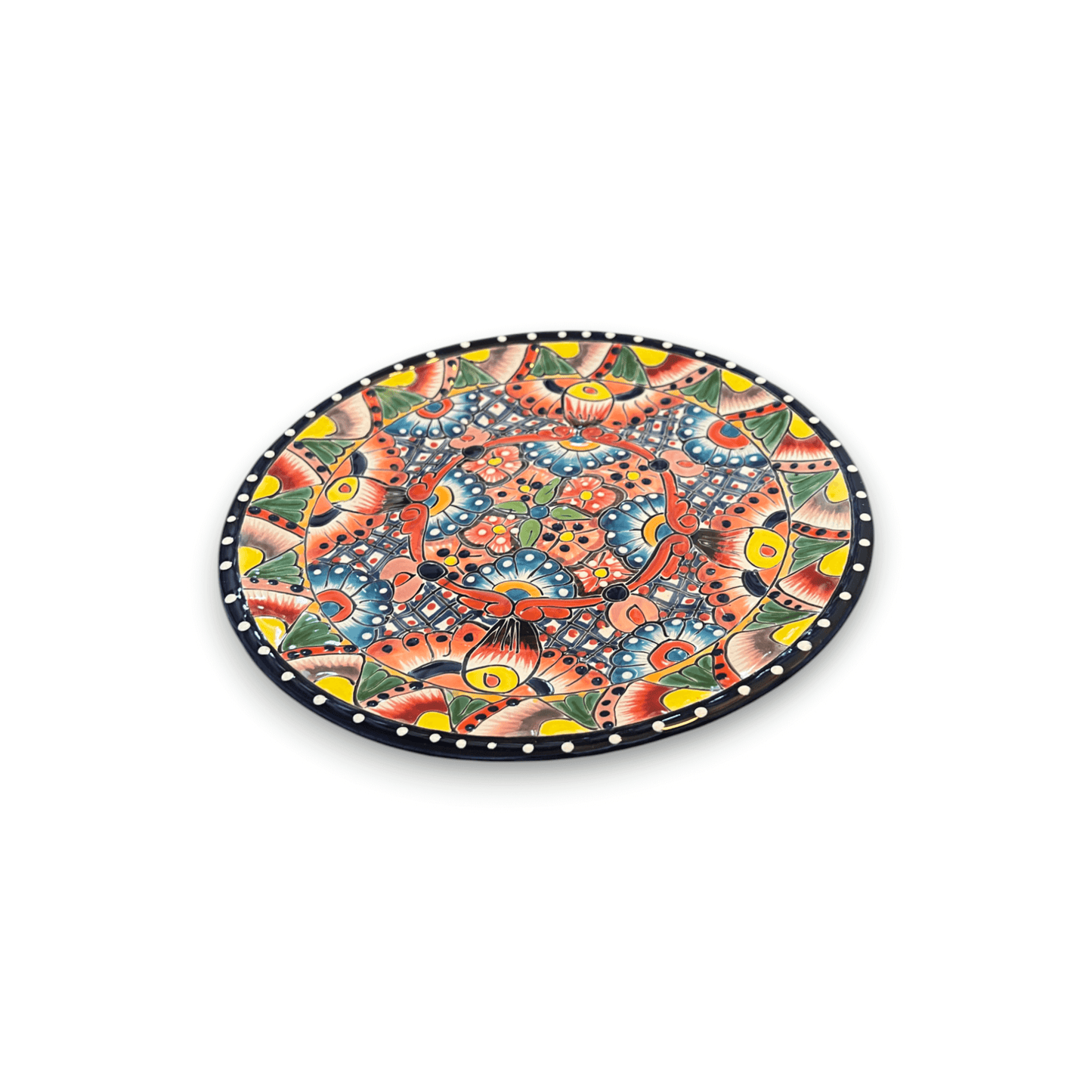 30-Piece Talavera Dinnerware Set | Colorful Tableware (Seats 6) - round hand-painted Talavera plate with vibrant floral Mexican design, lead-free glaze